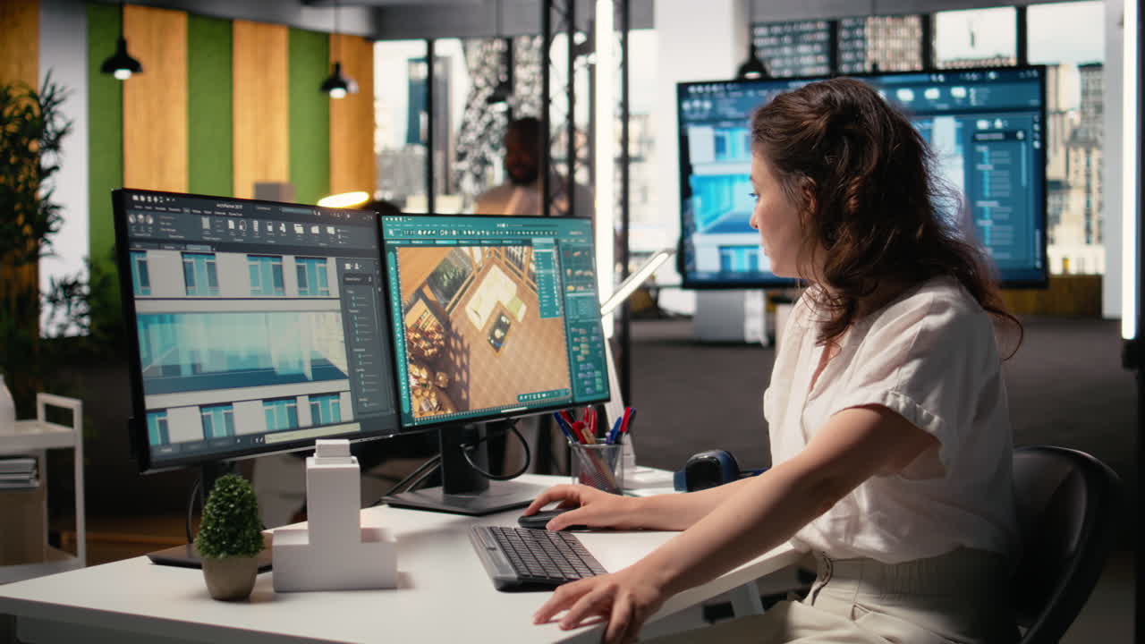 Property developer analyzing real estate blueprints and infrastructure design