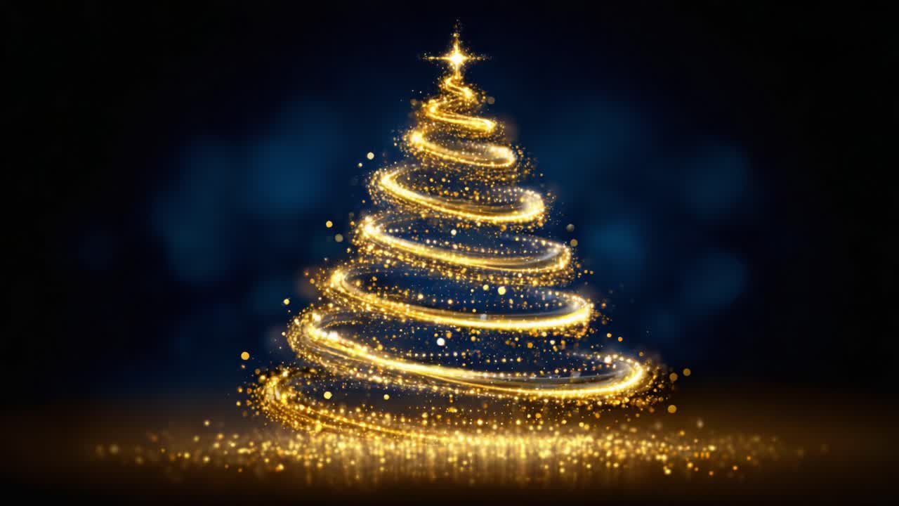 A Stunning Golden Christmas Tree Illuminated with Sparkling Lights, Creating a Magical Holiday Atmosphere of Joy and Celebration, Perfect for Festive Decorations
