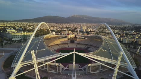 aerial footage over empty olympic stadium of athens greece