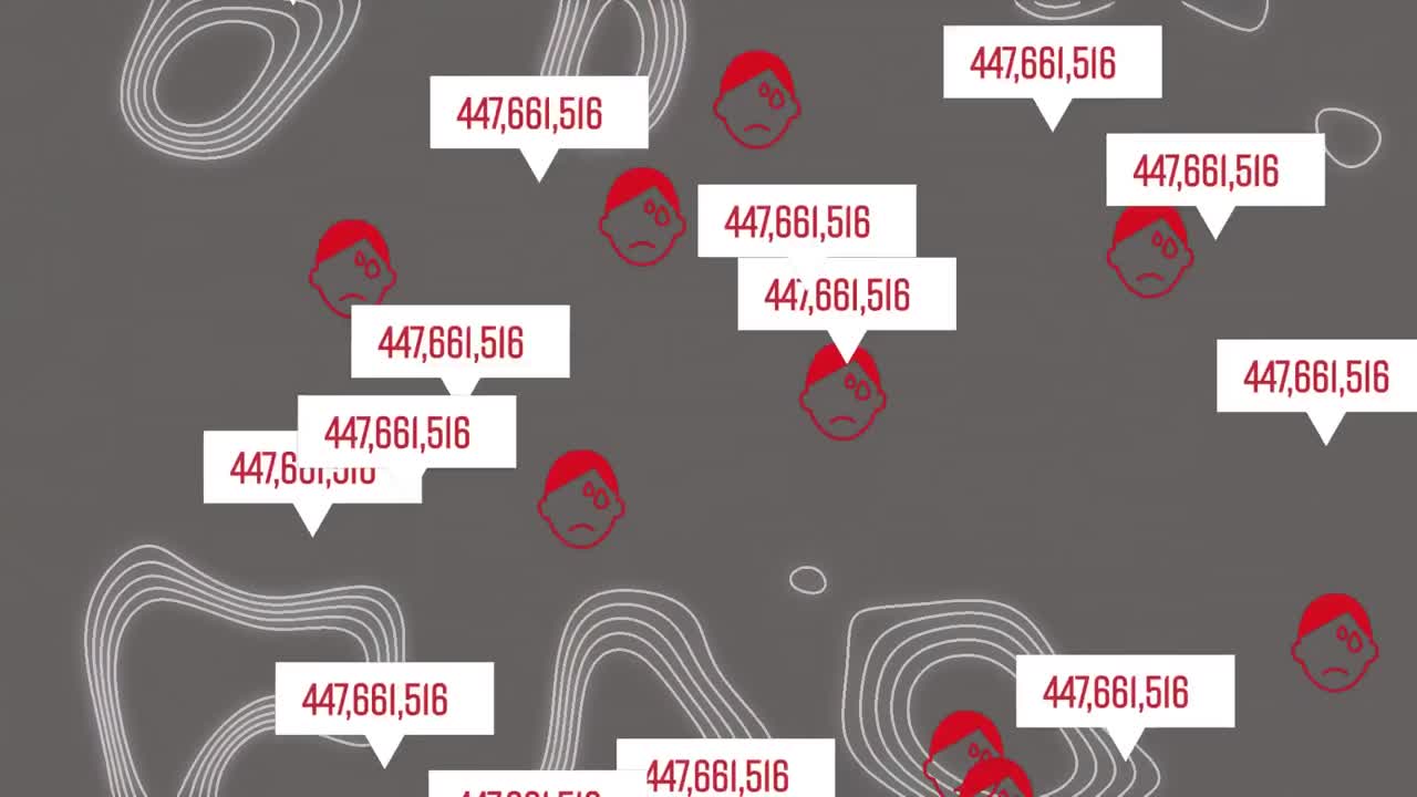 Animation of bubble speech with numbers in them, red icons and white lines