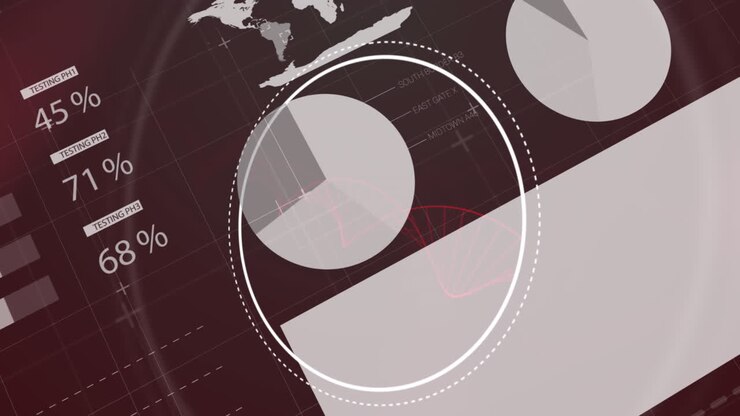Animazione di elaborazione dati e cerchi su sfondo nero