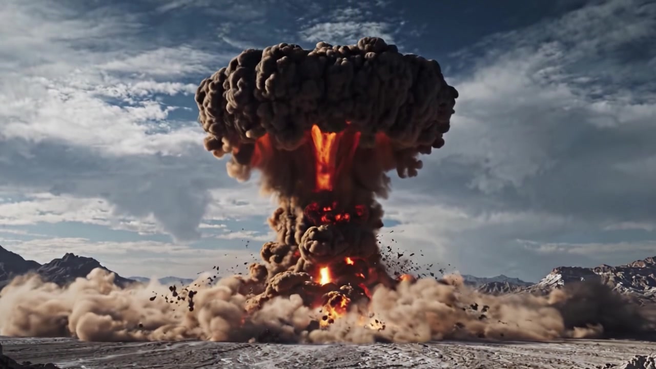 A Captivating Visual Journey from Initial Explosion to Massive Mushroom Cloud, Showcasing the Dramatic Transformation of a Landscape Through Detonation Events