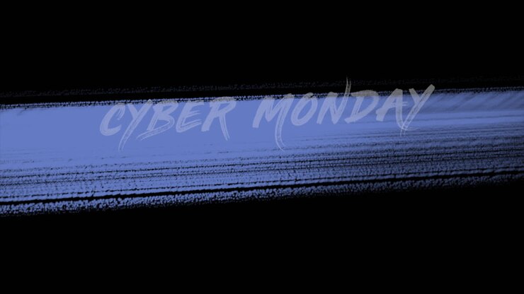 Testo Cyber Monday con pennellata ad acquerello blu su gradiente nero