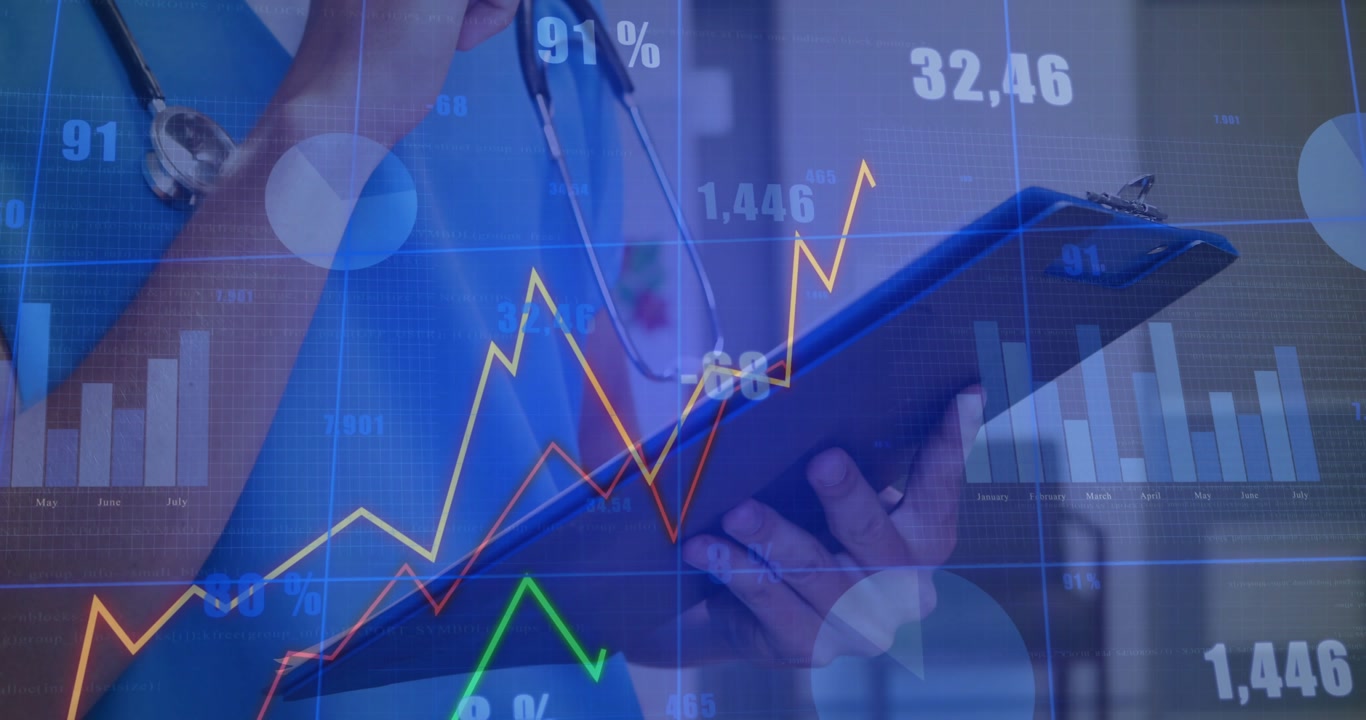 Healthcare professional writing on clipboard initiating chart rising line graph monitoring metrics
