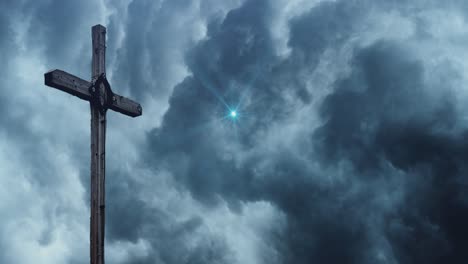 cross with thunderstorm background in dark clouds