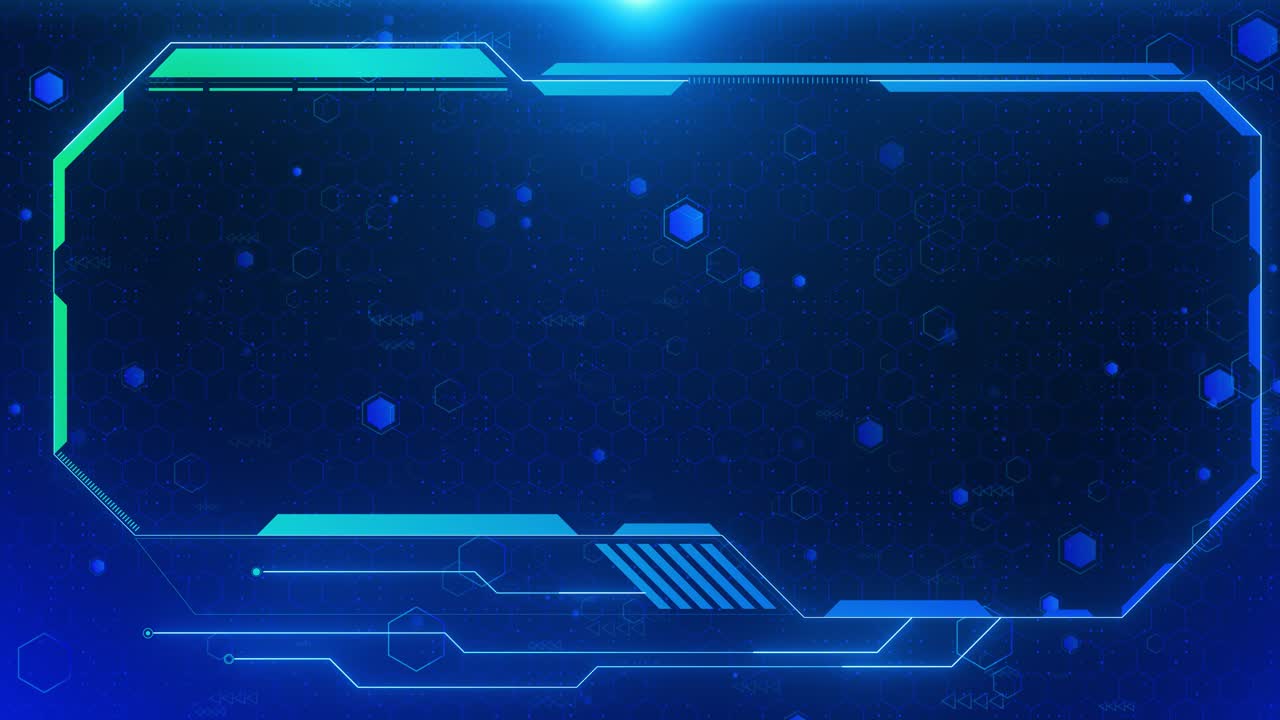 Blue rectangle hologram frame border viewfinder lights lasers geometric glow outline shape or laser