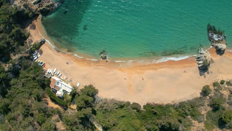 Cenital-View-Luftaufnahmen-Enthüllen-Den-Fesselnden-Charme-Von-Lloret-De-Mar-Und-Das-Versteckte-Juwel-Von-Cala-Canyelles,-Eingebettet-Entlang-Der-Dramatischen-Küste-Der-Costa-Brava