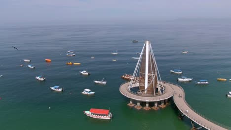 Beach-And-Pier-Playa-De-Los-Muertos,-Jalisco,-Mexico---Aerial-Drone-Shot