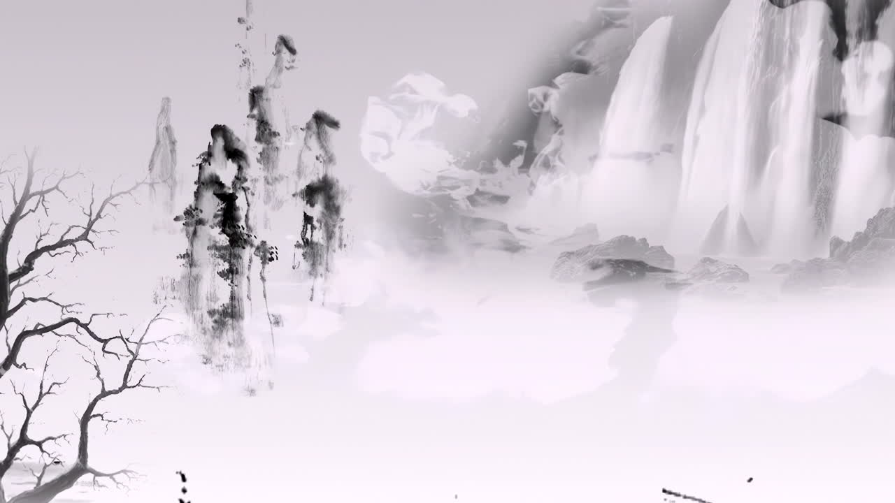 색 흑색 배경, 판타지, 밝은 분위기, 아름다운 아침 하늘, 산, 꽃, 호수, 고대 집, 간단한 애니메이션, 일본어, 중국 애니메이션, 수채화 스타일