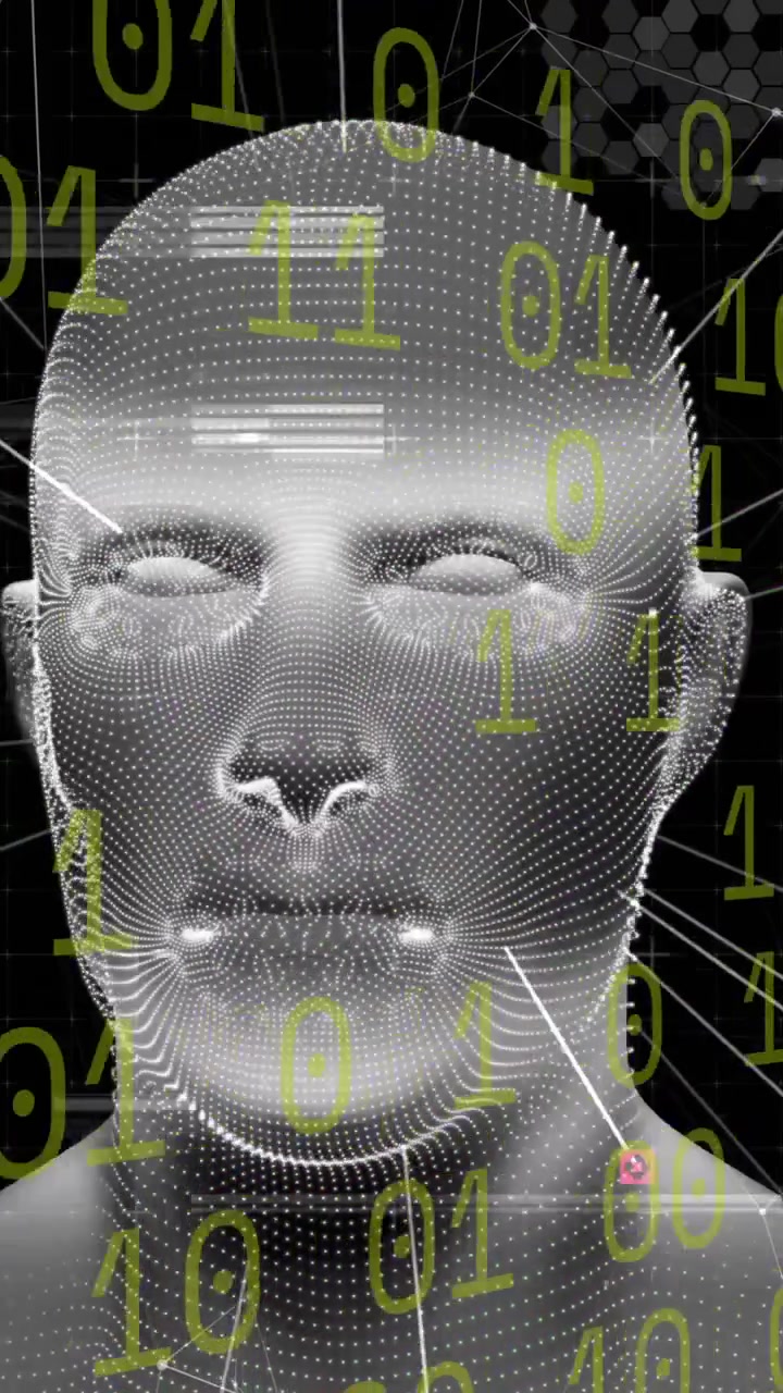 Animation of data processing over digital human with icons