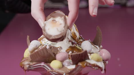 easter egg over an ice cream dessert