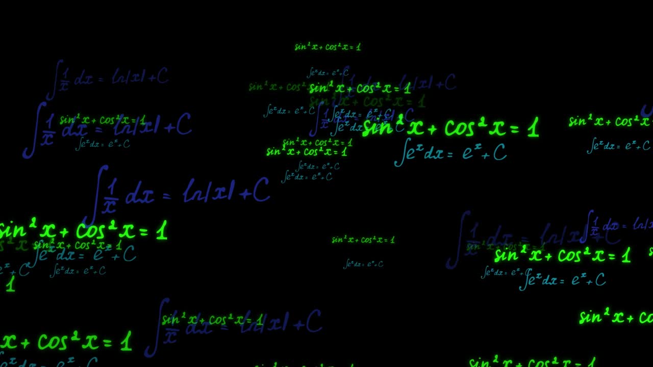 animation of falling and flashing formulas in algebra and trigonometry