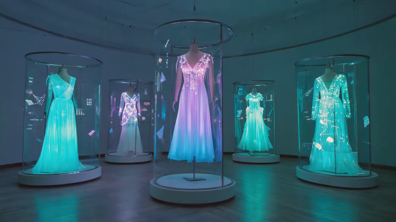 Illuminated Dresses in an Art Exhibition