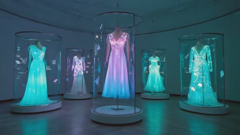 illuminated dresses in an art exhibition