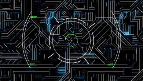 animación del escaneo del alcance sobre la placa de circuitos de la computadora