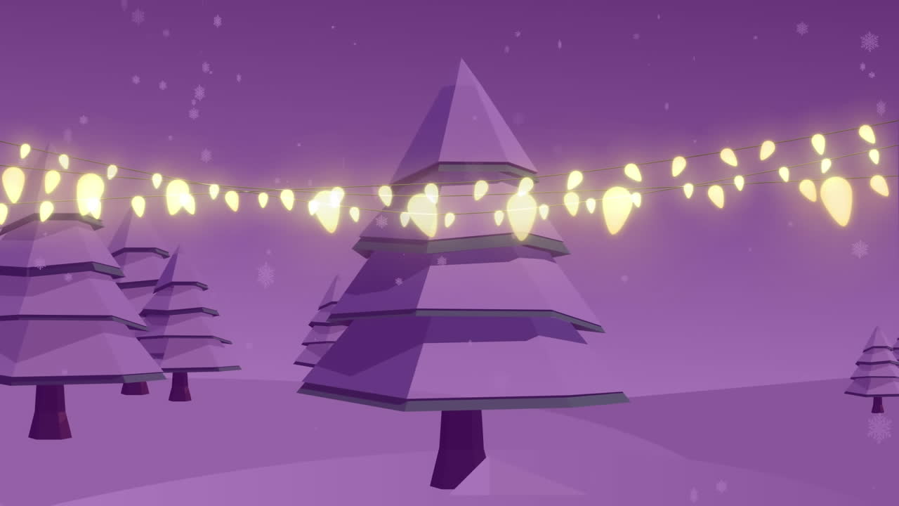 Animation of strings of glowing christmas fairy lights and christmas tree