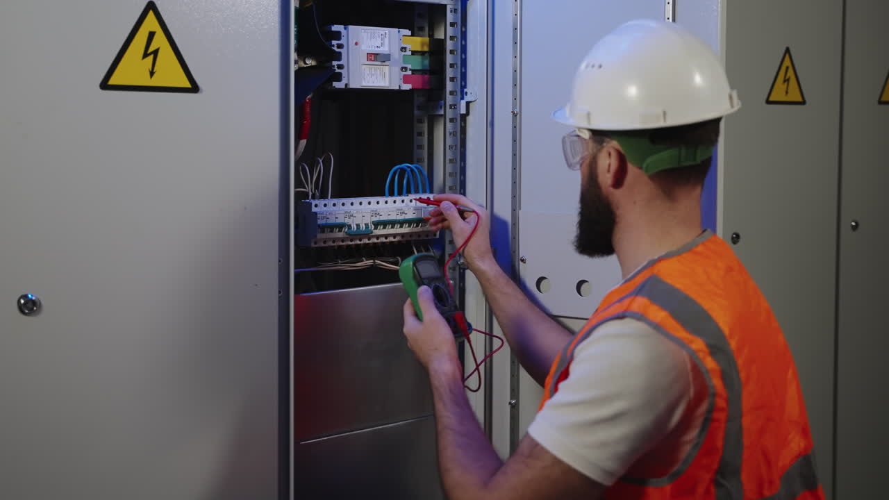 electricista probando el panel eléctrico