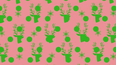animación del patrón de renos de navidad sobre un fondo rosa