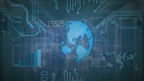 animación de la red de conexiones y procesamiento de datos con el mundo sobre la sala de servidores