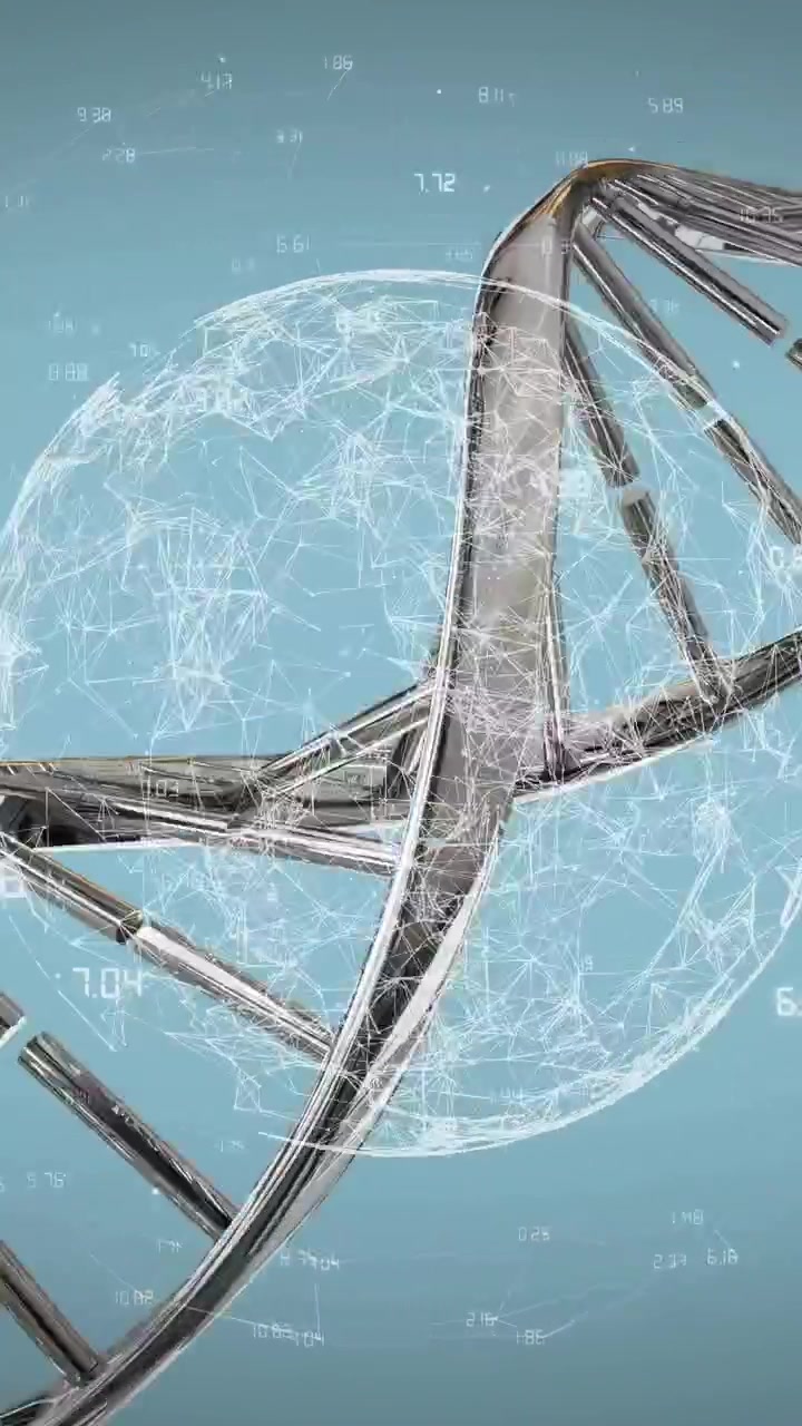 Vertical video: Zoom out causing DNA helix turning sphere growing data drifting to show genes in 3D