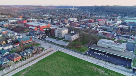 aerial view of wide grassy area along clinton street in front of the old state capitol building, frankfort, kentucky