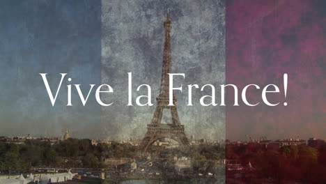 animation of vive la france text and french flag with eiffel tower