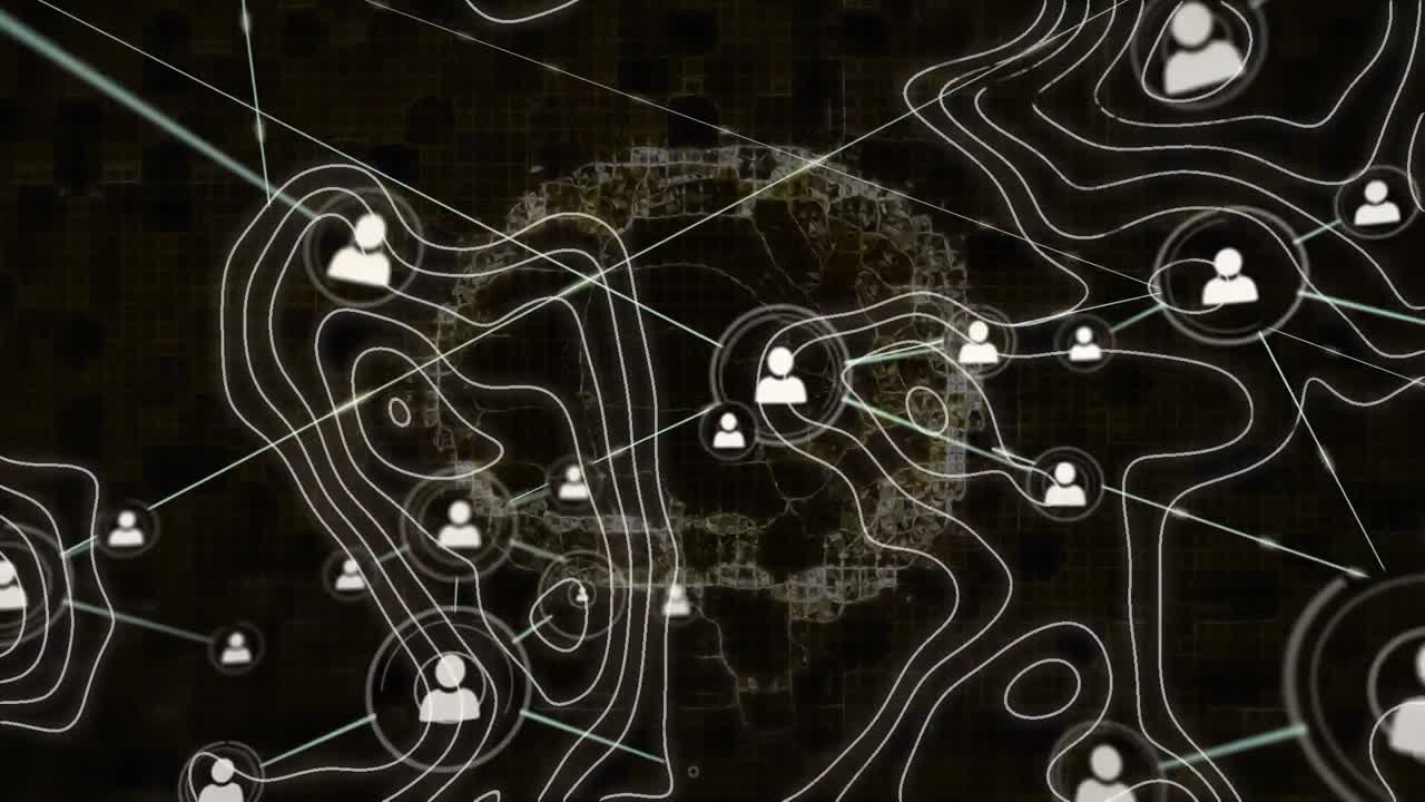 지형 지도 선과 연결 네트워크로 인간의 뇌를 회전시키는 애니메이션