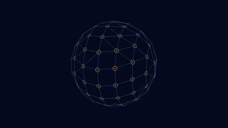 3d rendered sphere with interconnected lines and dots creates illusory object