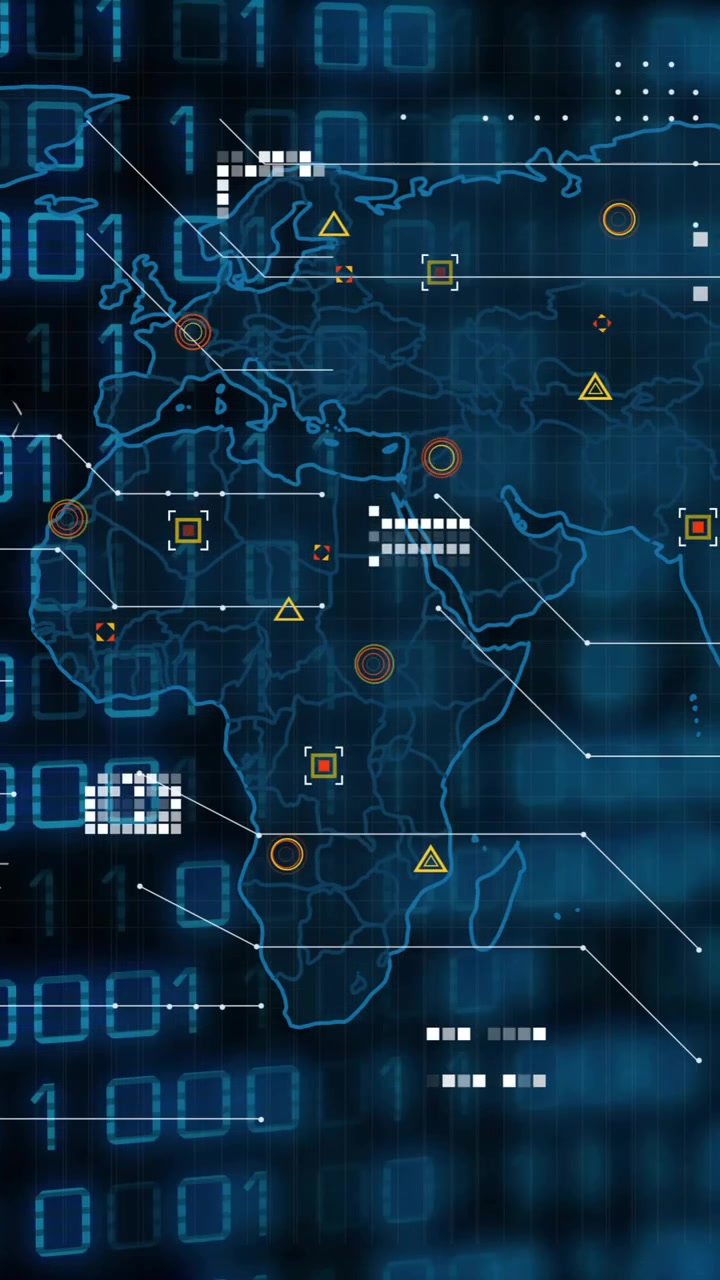 Animation showing world map with digital data and network connections in school