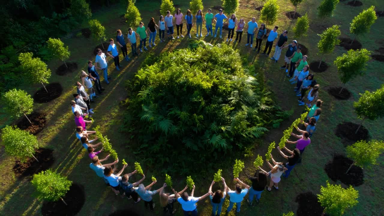 Group of People Forming a Circle around Trees