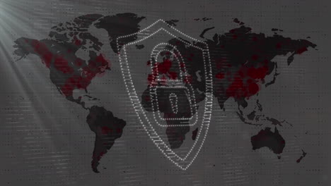 candado blanco digital con fondo de mapa del mundo