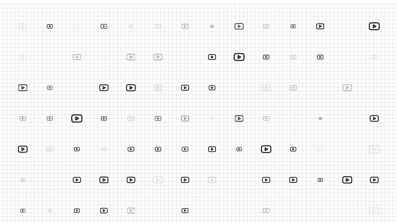 youtube icon animation loop. Seamless pattern background. small youtube icons slowly blink on grid. white backdrop