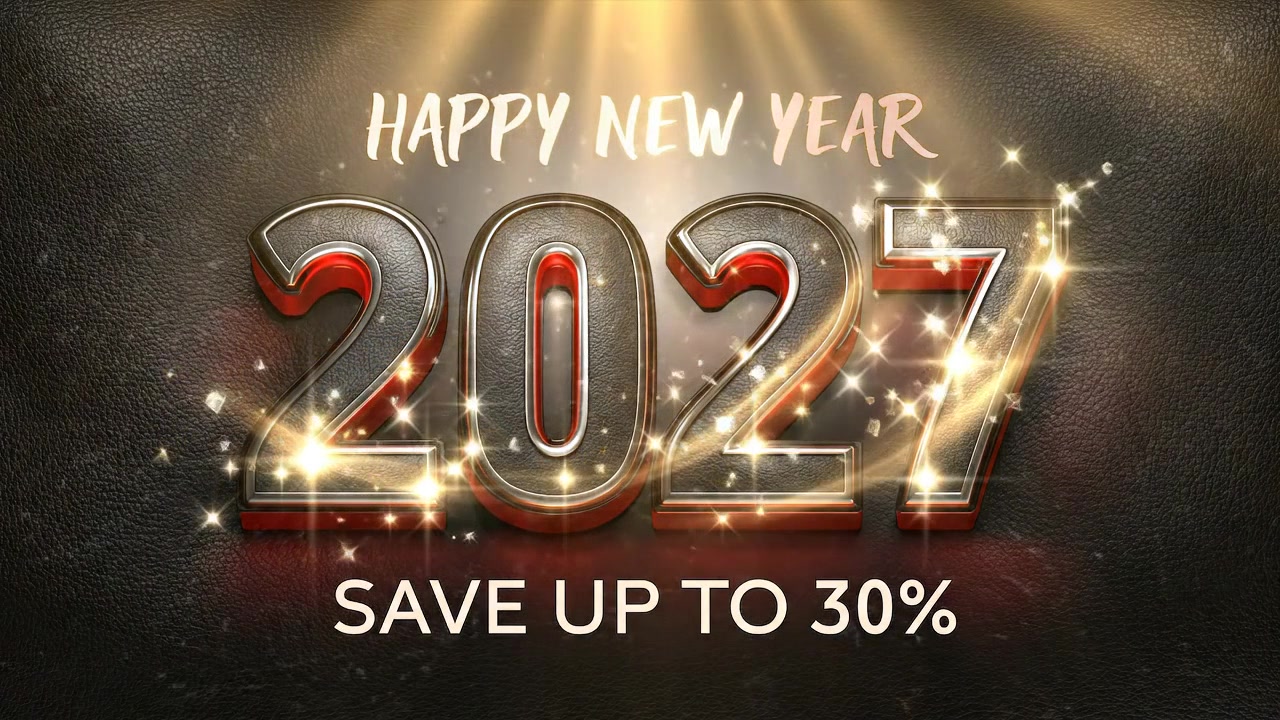 Grafica Promozionale Felice Anno Nuovo 2027 con Animazione di Scintille