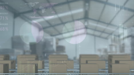 procesamiento de datos estadísticos en múltiples cajas de entrega en cinta transportadora contra el almacén
