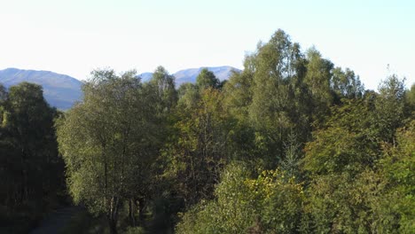 drone shot reveal of aonach mor mountain range in scottish highlands on a bright day with blue sky