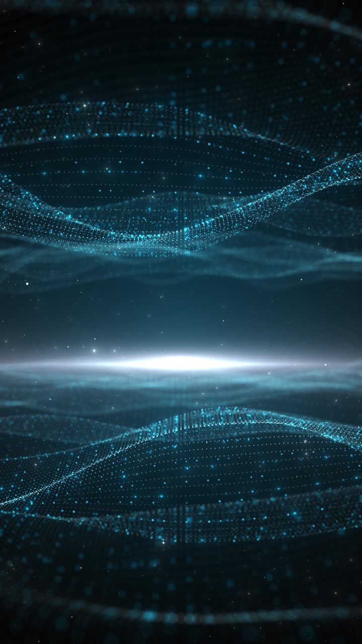 Onda di particelle digitali, blu, tecnologia astratta, cyberspazio futuristico, dati, alta tecnologia, spazio virtuale