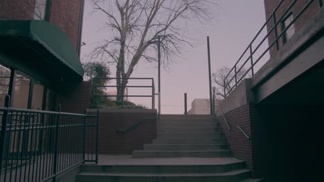 a set of outdoor steps at dusk