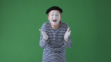 마임 아티스트는 멀리서 무언가를 감상하는 것에 깊은 인상을 받았습니다.