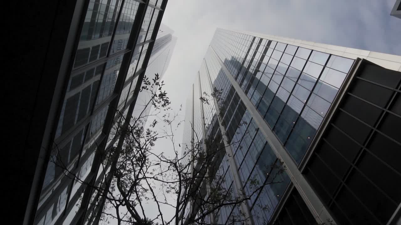 Low Angle View of High Corporate Modern Buildings in Manhattan, New York USA