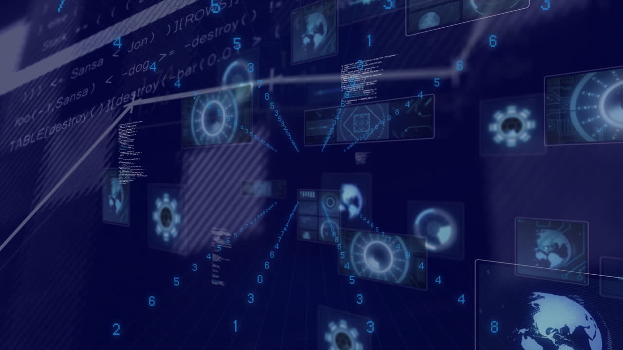 Animation of digital data and technology with numbers in futuristic school setting