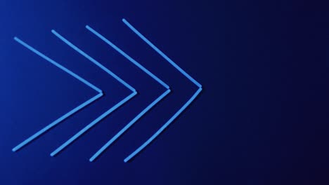animación de palos de brillo de neón azul que forman flechas sobre fondo negro con espacio de copia