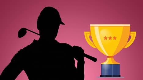 Animation-of-golf-player-silhouette-and-cup-over-pink-background