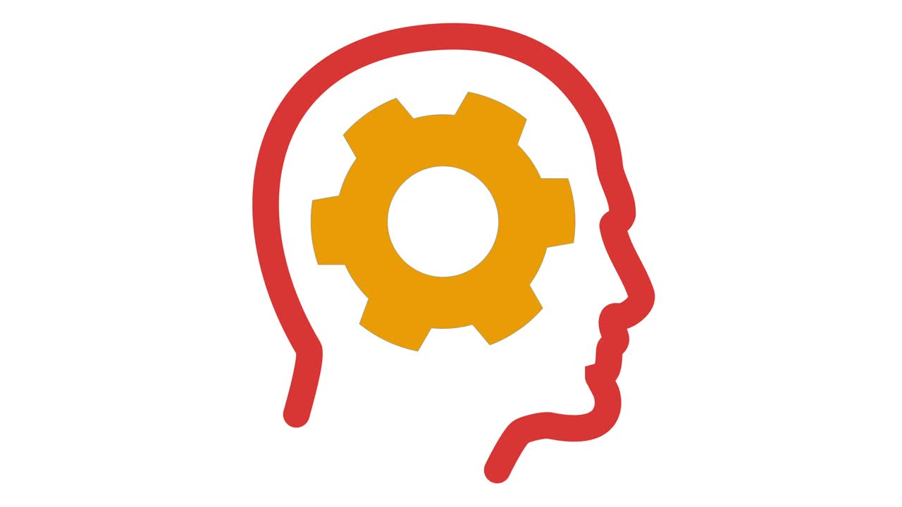 인간의 머리 안에서 회전하는, 회전하는 요소를 가진 뇌 메커니즘, 4k fullhd 및 hd 비디오 2d 렌더링 영상