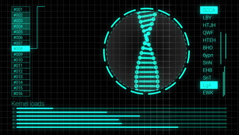 loading human dna at computer screen. rotating digital hologram of dna