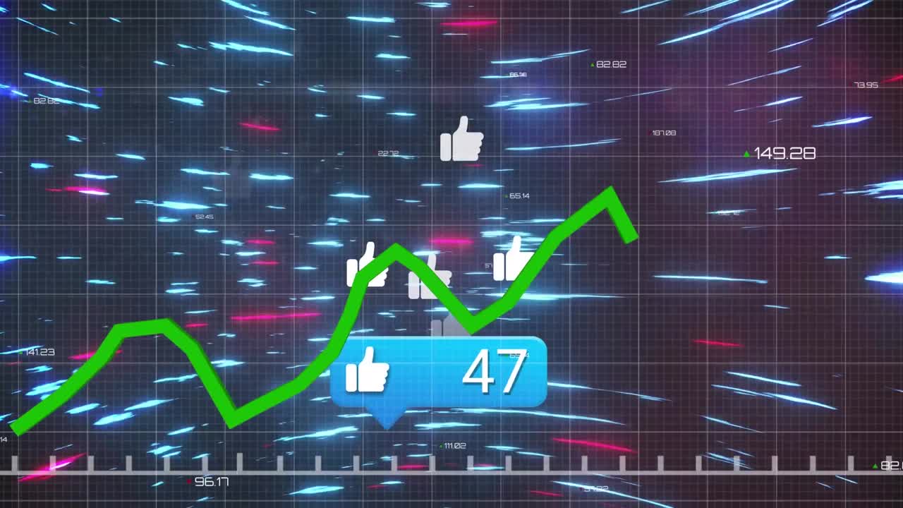animación del procesamiento de datos sobre iconos de medios