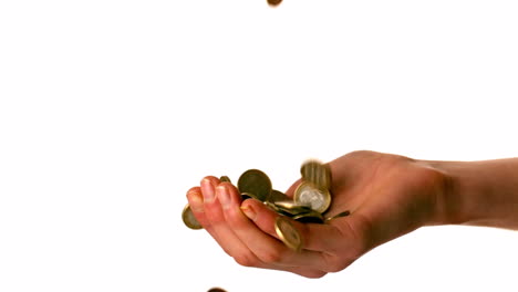 Woman-catching-falling-euro-coins