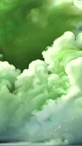 a large green cloud of smoke is billowing out of a volcano. the smoke is thick and dense, creating a sense of chaos and destruction. the image conveys a feeling of danger and unpredictability