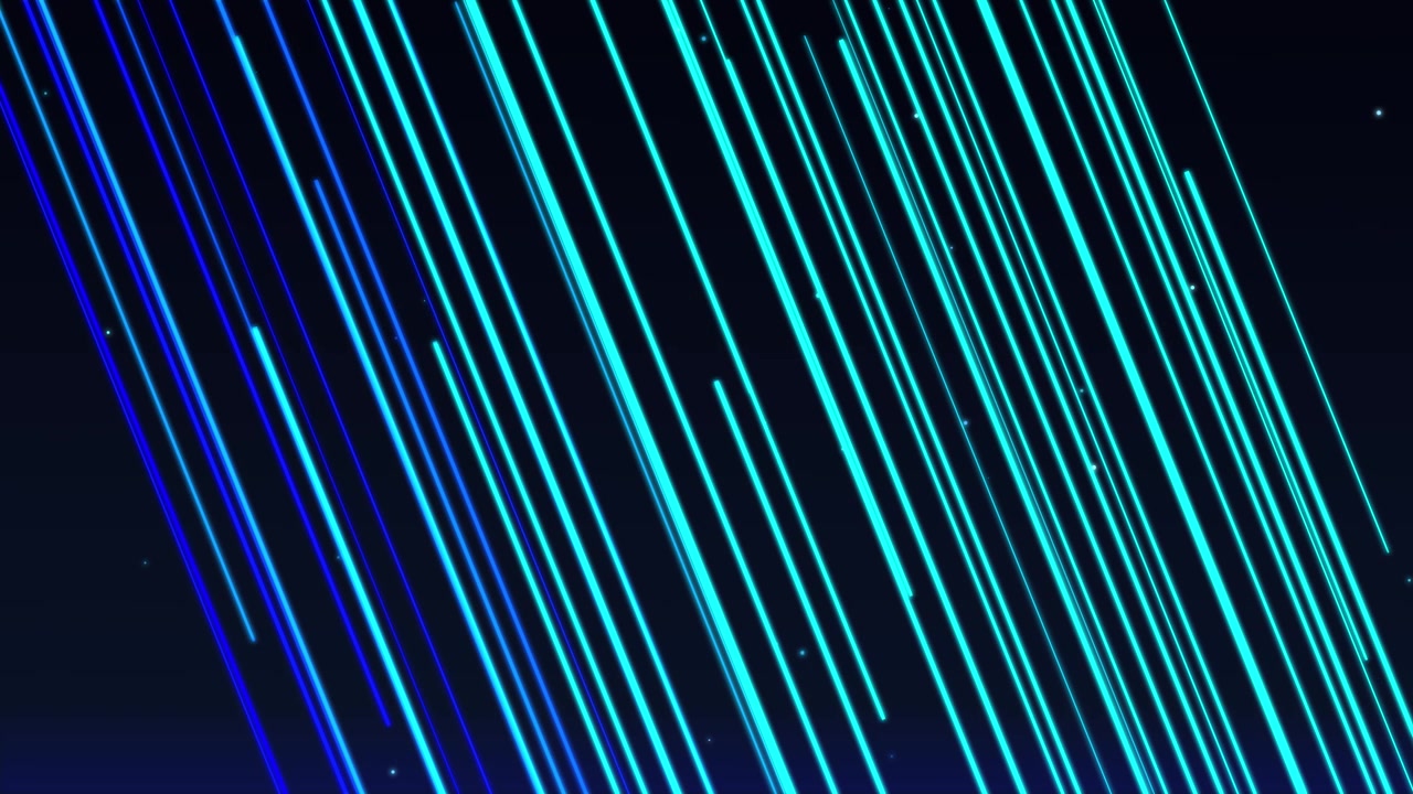 Diagonal blue and cyan glowing lines falling like digital rain on dark background, seamless loop