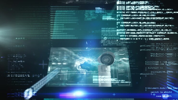 Animation of binary coding and data processing on screens