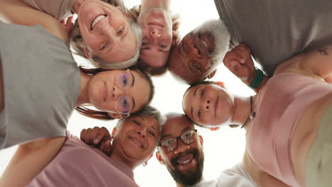 face, people and group in circle with smile